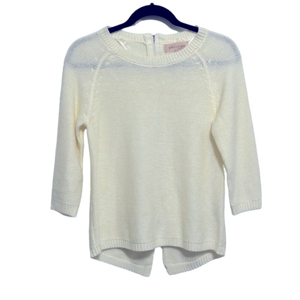 Philosophy cream crew neck sweater with zipper down the back size small